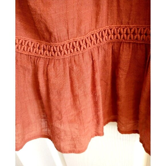 SPENSE Penelope Tiered Tunic Peasant Boho Top Bell Sleeves Gauzy Rust - Large - Picture 4 of 9